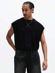 SUMWON Sleeveless Graphic Tank Top With Back Print Statement Design Crew Neck Summer Casual Wear - Black - View 2