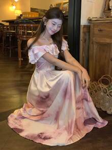 DAZY Women's Off-Shoulder Korean Style Ruffle Ombre Casual Mid-Length Dress - Pink - View 1