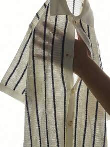 OTTIMOZO 男士休闲度假条纹印花镂空针织短袖毛衣，休闲/通勤/度假/酷老爸风，春夏男士钩针衬衫，男士度假装，男士条纹衬衫，针织男士衬衫，男士夏季服装 - 彩色 - 查看 8