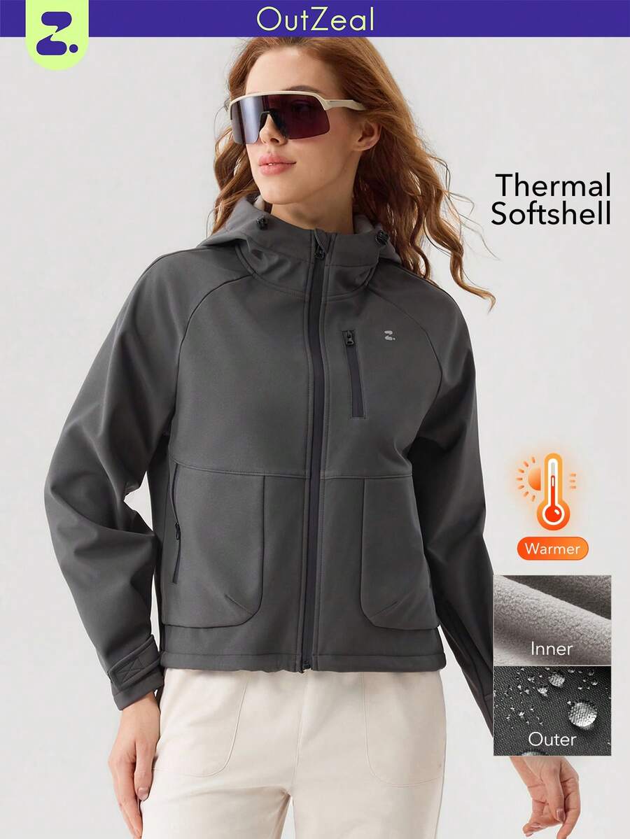 OutZeal 女士冬季户外保暖外套，带内衬，适合徒步露营，防水，带帽拉链和多个口袋 - 灰色 - 查看 1