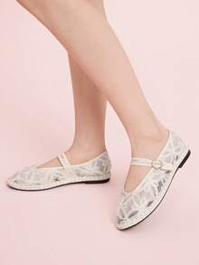 CUCCOO DOLLMOD Women's Fashionable Elegant Commuting 3D Floral Mesh Flats - Beige - View 7