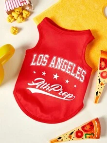 PETSIN 1pc White Letter Star Print Pet Vest, Red Skin Friendly Breathable Sports Style Pet Clothing