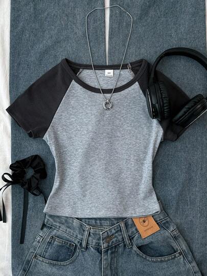 Tween Girls' Lightweight Knit Raglan Sleeve Colorblock Casual Sports T-Shirt, Spring/Summer