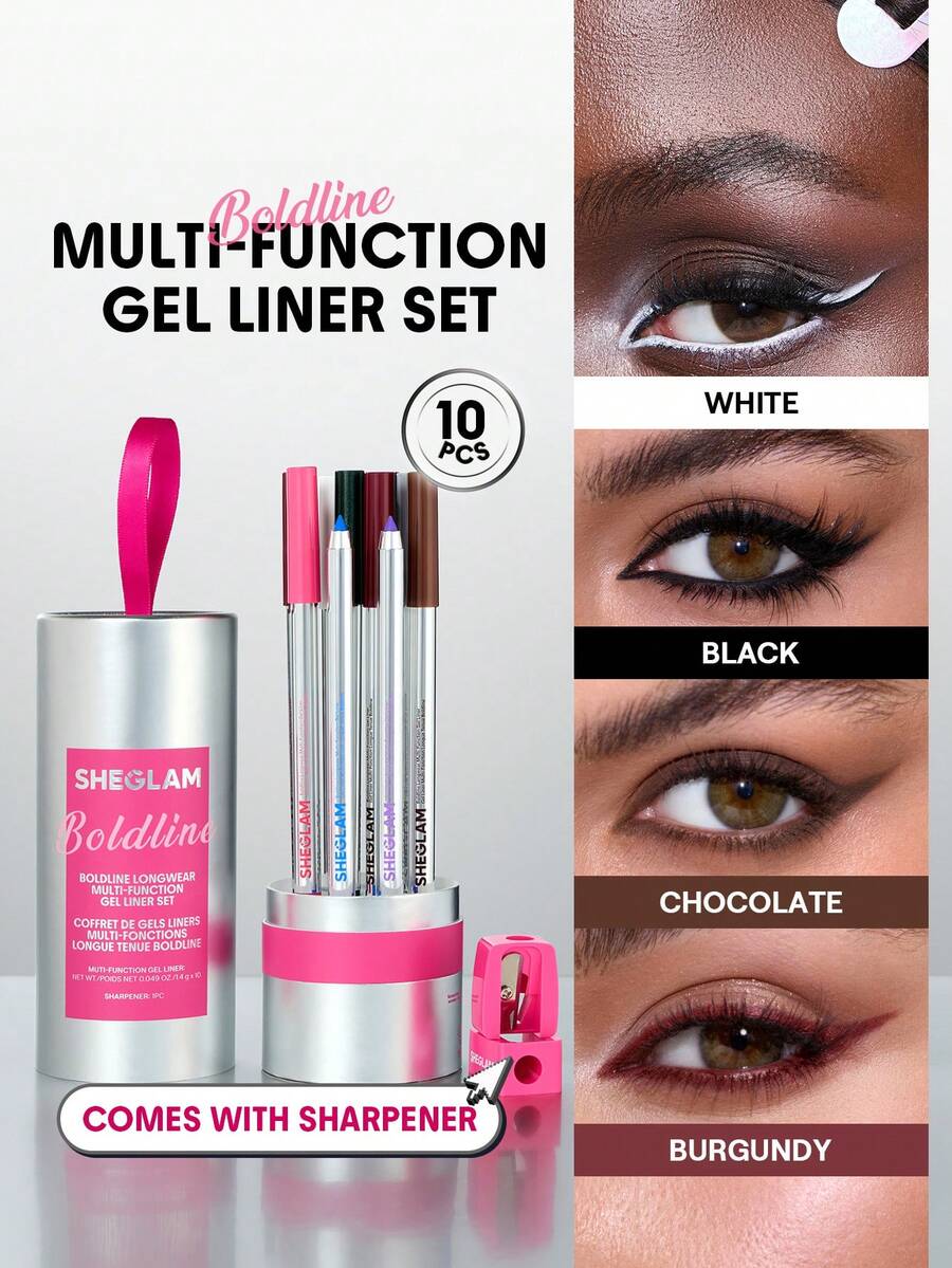 SHEGLAM Boldline Kit De Delineador Em Gel Multifuncional De Longa DuraçãO Kohl Kajal Marca Beleza Maquiagem Maquiagens CosméTico Para Mulheres E Garotas Perfeito Para Outono E Inverno Ideal Para Y2K Moda Elegante Adequado Para AniversáRio Dia Das MãEs Carnaval Prenda Festa De Pronto Melhor Cor - Multicolorido - Visão 1