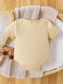 Baby Boy Casual Bear Print Romper, Apricot Color, Suitable For Spring/Summer - Apricot - View 2