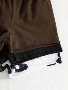 SHEIN 6pcs/Set Baby Girls Newborn Toddler 0-3 Years Spring Summer New Cute Bunny Solid & Striped T-Shirt Shorts Outfit Set - Black - View 6