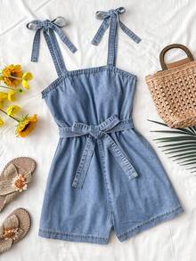 Soleia Women's Casual Vacation Denim Romper - Medium Wash - View 1