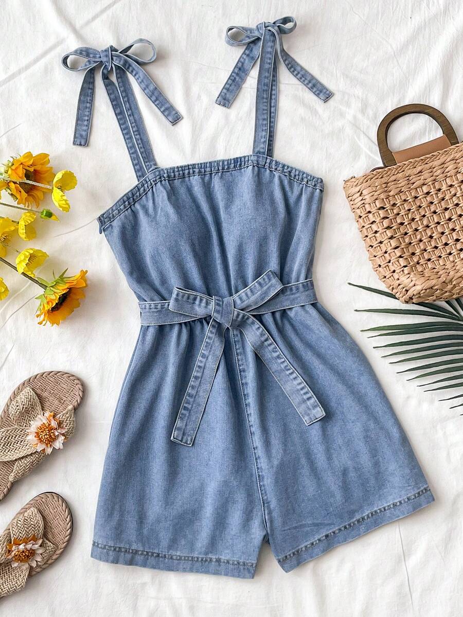 Soleia Women's Casual Vacation Denim Romper - Medium Wash - View 1