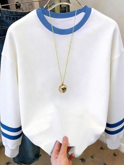 Resyla Women's Colorblock Round Neck Casual Pullover Sweatshirt, Suitable For Spring