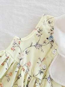 Vintaside Kids Đầm bé gái in hoa, cổ bèo, không tay, kiểu dáng thường ngày. - Màu vàng - Xem 5