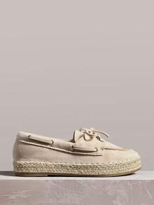 Styleloop 女士休闲百搭简约系带平底鞋 - 米色 - 查看 3