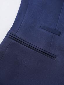 Manfinity Bizformal Men's Solid Color Lapel NeckLong Sleeve Suit Jacket And Pants Business Formal Suit Set - Navy Blue - View 3