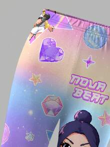 2pcs/Set Idol Girl Group Printed Top & Leggings Set, Fashionable Casual Outfit For Teenage Girls