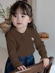 DAZY Baby Girls Crochet Knit Button-Up Cardigan Toddler Girls Clothes - Coffee Brown - View 2