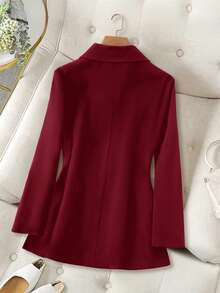 SHEIN CURVE+ Áo blazer nữ cỡ lớn màu trơn cổ ve áo tay dài kiểu dáng công sở thường ngày - Màu Đỏ Sâu - Xem 11