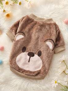 PETSIN 1 Pc Brown Teddy Bear Round Face Printed Flannel Sweatshirt, Autumn And Winter Thick Warm Pet Clothing - Multicolor - View 1