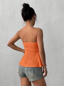 SHEIN EZwear 橙色针织褶皱抹胸上衣 女士无肩带上衣 橙色夏季上衣 橙色上衣 女士橙色抹胸 可爱抹胸 无肩带衬衫 夏季抹胸 女士夏季服装 女士夏季上衣 夏季休闲上衣 女士性感上衣 - 橘色 - 查看 2
