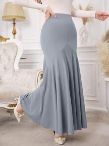 Modelyn 女士纯色高腰美人鱼款百搭约会派对半身裙 - 藍色 - 查看 3