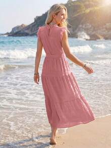 Sylviya Vestido con cinturón de lunares bajo con fruncido - Rosa vieja - Ver 2