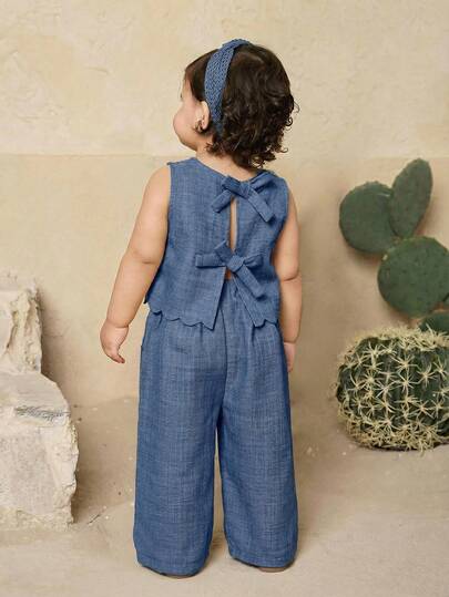 Travachic KIDS Babygirl Cute Wavy Sleeveless Top And Pants Set, Summer