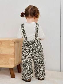 SHEIN Peto de mezclilla de corte holgado con estampado de leopardo y decoración de lazo para bebé niña - Multicolor - Ver 2