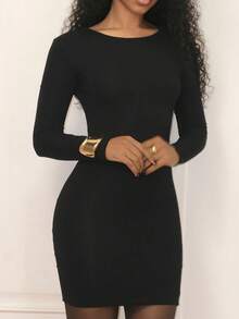 Yess Loren 女士长袖方领休闲连衣裙，适合春季、秋季 - 黑色 - 查看 4