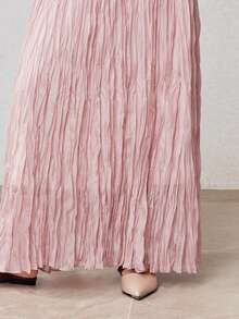 ZEYLAH Women's Solid Color Asymmetrical Hem Pleated A-Line Midi Skirt, Spring - Pink - View 4