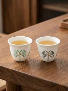 Cirelle 6pcs Arabic Coffee Cups (Finjan) - 60ml Ceramic With Palm Tree Pattern, For Traditional Serving With Dallah & Gift - Multicolor - View 5