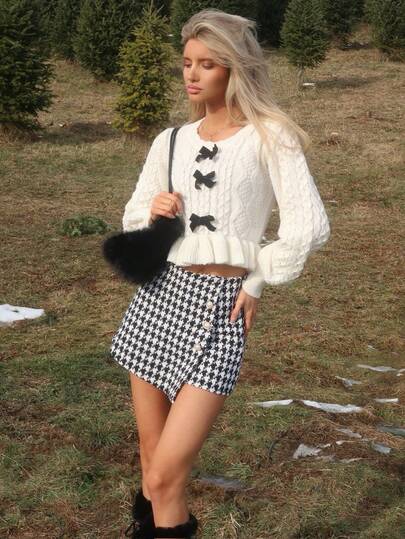 Sydney Algeri Skort Mit Hahnentrittmuster, Knopfdetails Und Tweed-material In Kurzer Länge