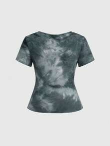 ROMWE Grunge Punk Plus Size Women Mysterious Eye Pixel Pattern Versatile Short Sleeve T-Shirt - Dark Grey - View 2
