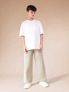 SUMWON Boys Relaxed Fit Side Taping Sweatpants With Elastic Waistband Wide Leg Casual Comfort Nylon Track Pants For Everyday Wear - Light Grey - View 3