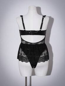 AltCore 1 bộ jumpsuit cỡ lớn phối ren, phong cách punk cổ điển, gợi cảm. - màu đen - Xem 9