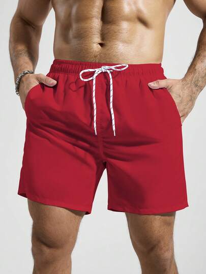 Zalmeno Pantalones cortos casuales de verano para hombres, de unicolor, con cintura elástica, cordón y bolsillos