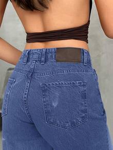 EURMUSE WOMEN WIDE LEG MID WAIST JEANS - Dusty Blue - View 5