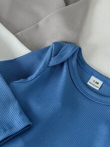 SHEIN Playful Pals 5件套男女宝宝多色长袖连体衣，适合日常穿着、外出、居家、度假、聚会，适合春、夏、秋季，男女宝宝轻薄长袖T恤，中性婴儿服装，男女宝宝套装，新生儿服装 - 彩色 - 查看 6