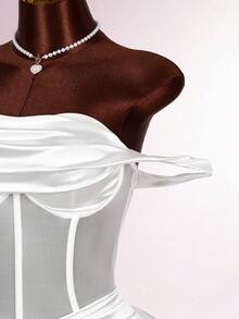 Amplova 女士W型钢圈罩杯鱼骨带连衣裙，不对称斜肩迷你连衣裙，A字性感前卫款，适合约会，春夏装扮，白色 - 白色 - 查看 6