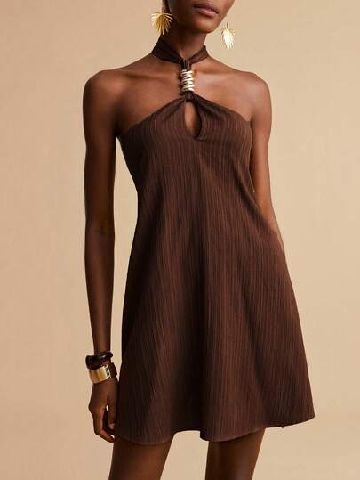 Travachic Women's Solid Color Metal Decor Elegant Vacation Dress, Spring Summer Vacation Outfits, Elegant Dresses For Party, Luxury Evening Dresses For Weddings, Graduation Dress, Ceremony Dress, Bridesmaid Dress, Beach Vacation