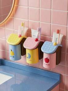 Joivida Toothbrush And Rinse Cup Holder Set Wall Mounted Bathroom Organizer All Occasion Magnetic Drill Free Colorful Dopamine Style Rack