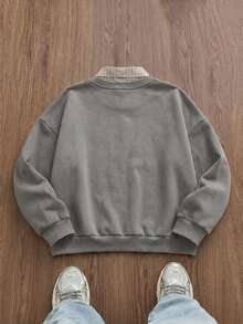 SWAVVY 男士针织休闲宽松长袖二合一抓绒卫衣 - 灰色 - 查看 2