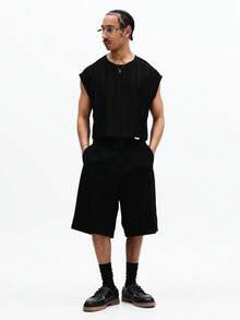 SUMWON Sleeveless Tank Top Ribbed Texture Crew Neck Summer Casual Muscle Tee Vacation Beach Lightweight - Black - View 3