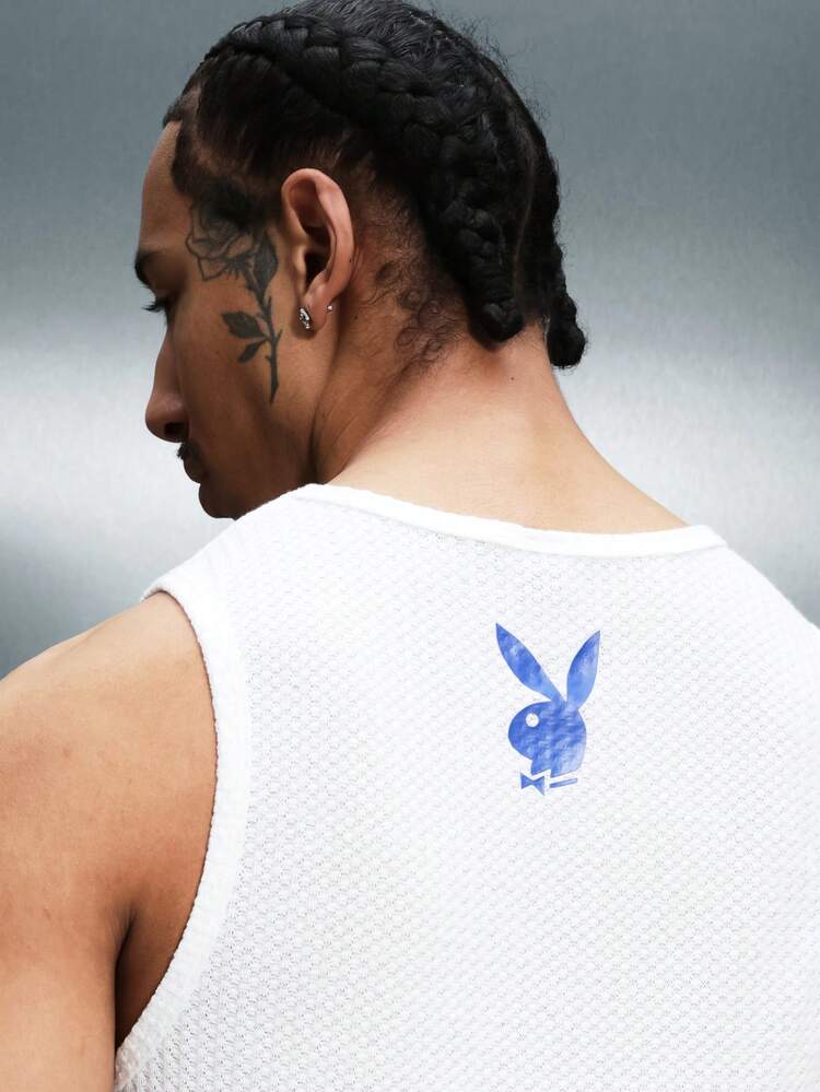 PLAYBOY X SUMWON Logo Tank Top Sleeveless Mesh Knit Ribbed Texture Casual Summer Essential