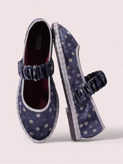 CUCCOO DOLLMOD 女士亮橙色优雅天鹅绒经典舒适褶皱弹力玛丽珍平底鞋