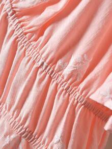 CosyJoli 大码女式花卉刺绣纽扣荷叶边衬衫 情人节 - 粉色 - 查看 5