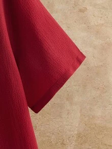 EASEVO Plus Size Men's Casual Solid Color Button-Up Shirt, Summer - Red - View 8