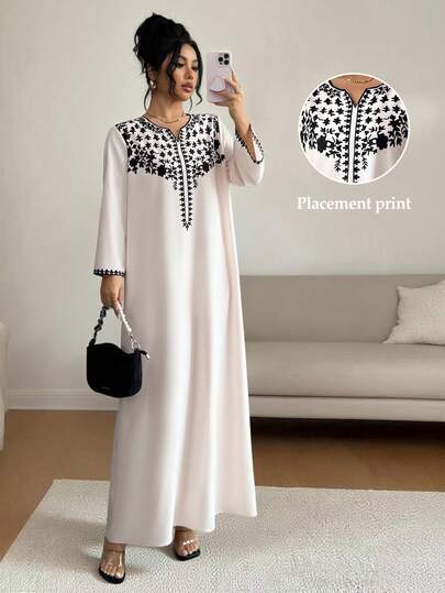 Elenzga Women's New Peris Casual Vacation Fashion Romantic Elegant Retro Minimalist Daily Floral Print Long Sleeve Apricot Dress