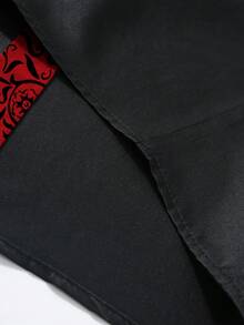 Manfinity Bizformal 男士奢華黑紅拼接襯衫，時尚休閒正裝襯衫，適合秋季派對，防皺長袖鈕扣商務設計師上衣，儀式穿搭 - 黑色 - 查看 7