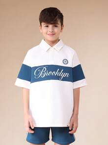 SUMWON Boys Brooklyn Polo Shirt And Shorts Set 2 Pcs Coordinated Outfit With Chest Print Short Sleeve Collared Top Regular Fit Summer Casual Wear Vacation - Multicolor - View 3