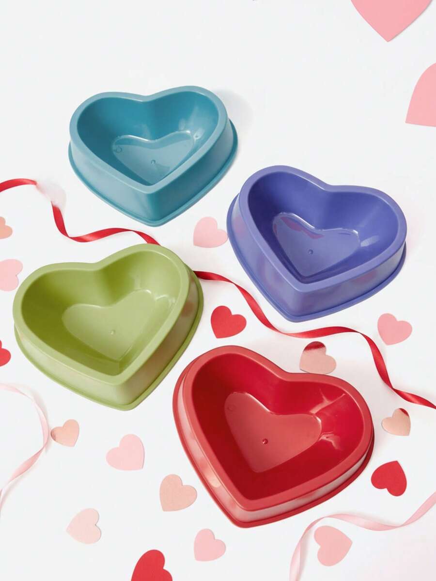 PETSIN 1PC Simple Heart-Shaped Plastic Pet Bowl, Cat Bowl, Dog Bowl, Cat Food Dish, Dog Food Bowl, Cat And Dog Feeding Supplies. - 390ml - View 1