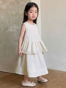 DAZY Toddler Girls' Round Neck Ruffle Trim Sleeveless Shirt & Skirt 2-Piece Set Spring - Yellow - View 4