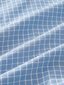 SWAVVY Men's Letter Embroidery Plaid Patchwork 2 In 1 Shirt Light Blue And White Shirt Cropped Graphic Shirt - Blue - View 4